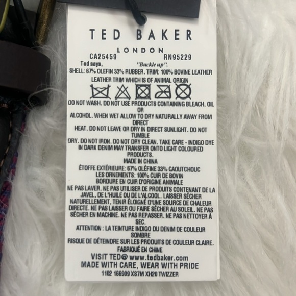 Ted Baker SZ L/XL Braided Purple/Navy Textile & Brown Leather Belt - Picture 5 of 6